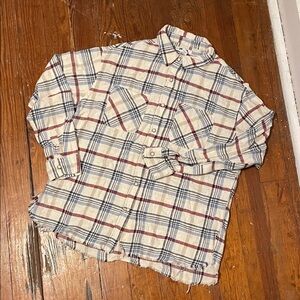RSQ Distructed Hem Flannel  Button-Up Shirt